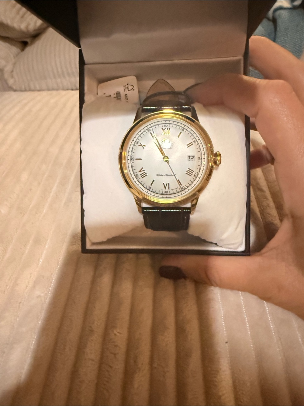 Orient Men's Gold-Tone Dress Watch with Brown faux croc Leather Strap